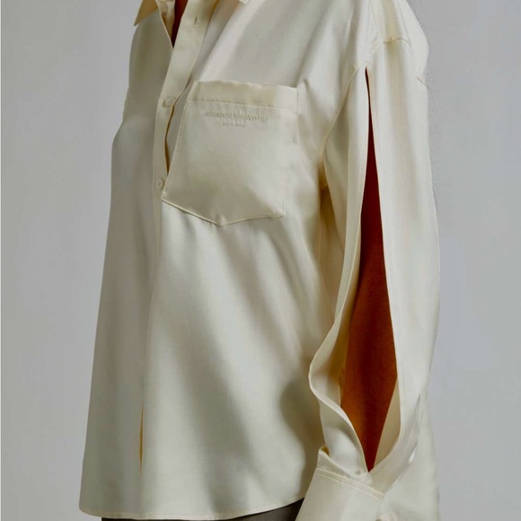 NWT Alexander Wang Cream slashed sleeve button up silk shirt - Picture 5 of 7
